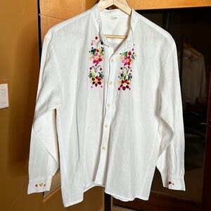 Folkloricos White Embroidered 100% Cotton Button Up Top Size 46 US 14